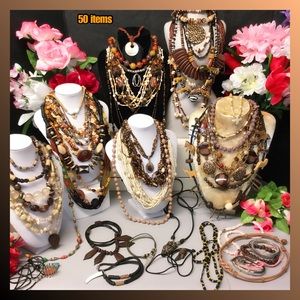 Boho hippie bohemian jewelry lot stone glass wood